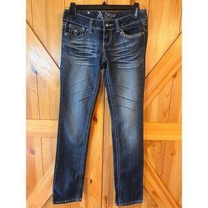 Antique Rivet Straight Jeans Size 26 Rhinestone Gothic Rock (2129) Read